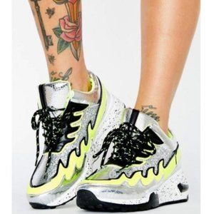 Hidden Heel Fashion Sneakers in Silver & Lime